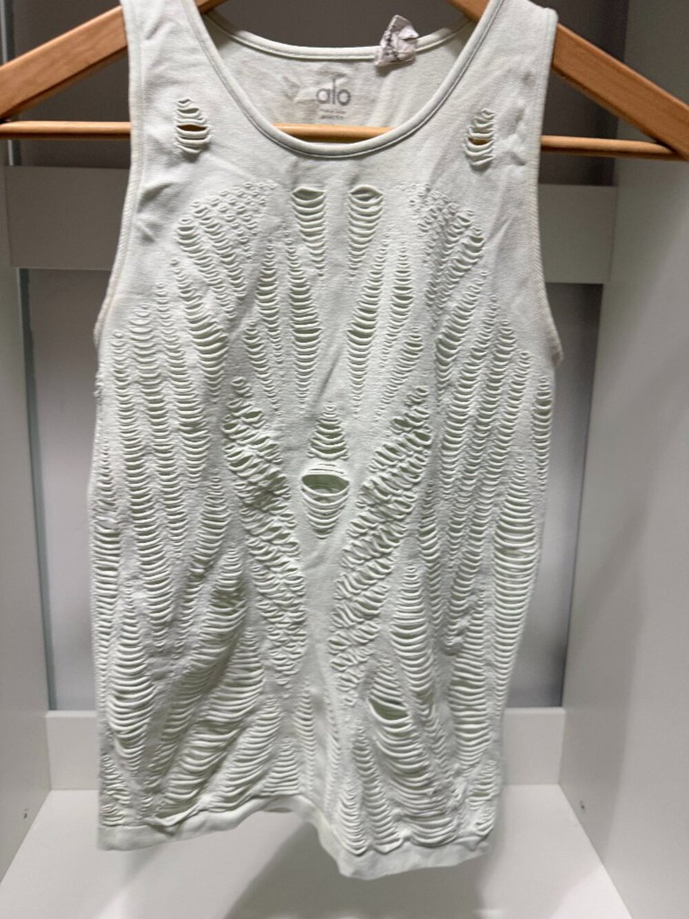 Alo Yoga Distressed Cut Out Ribbed Tank Top White Small